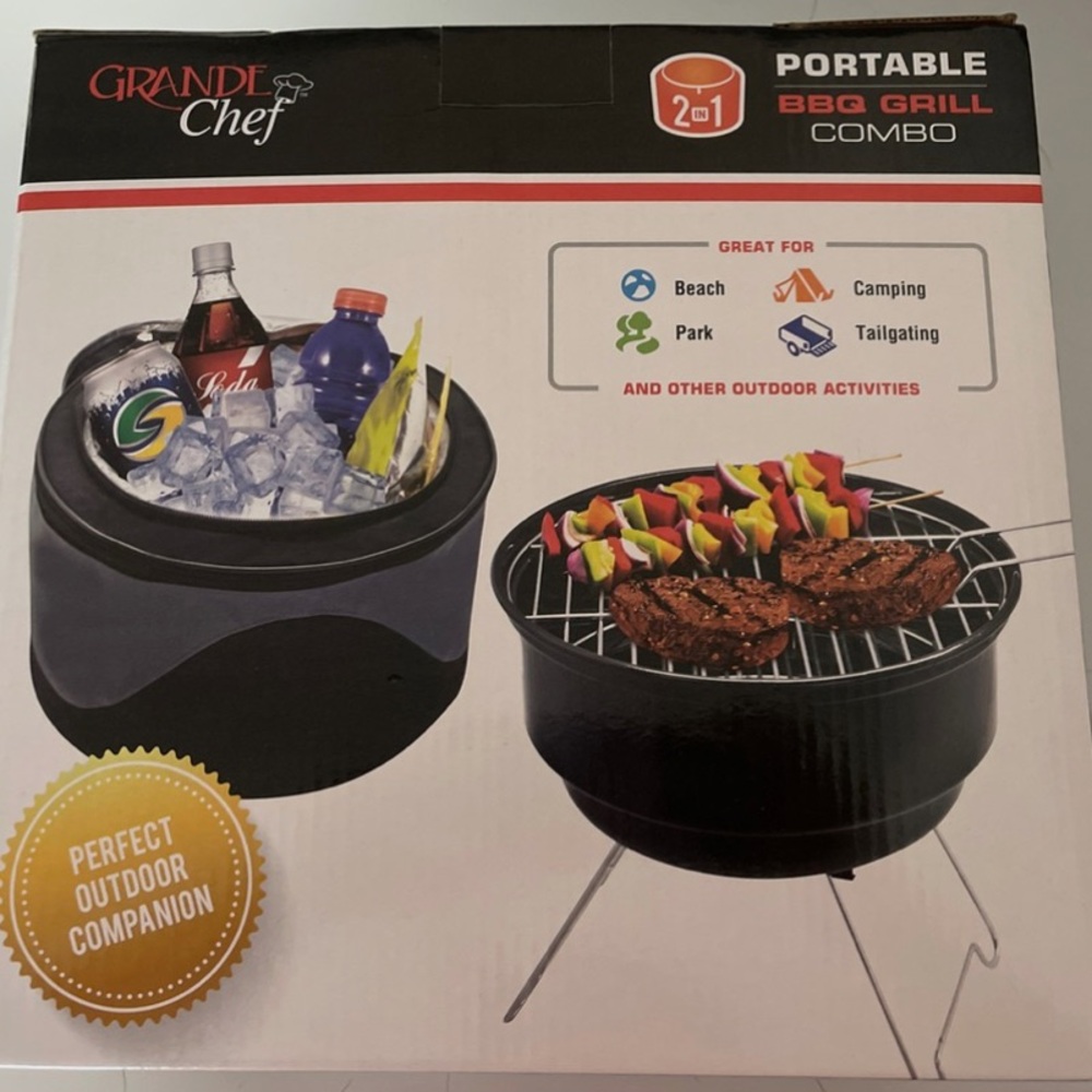 Portable Black BBQ Grill and Cooler - 2 in 1